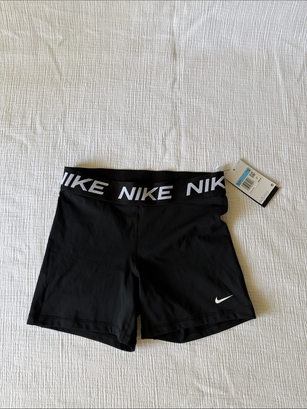 Nike Pro Women’s Black Training Shorts with White Logo Waistband